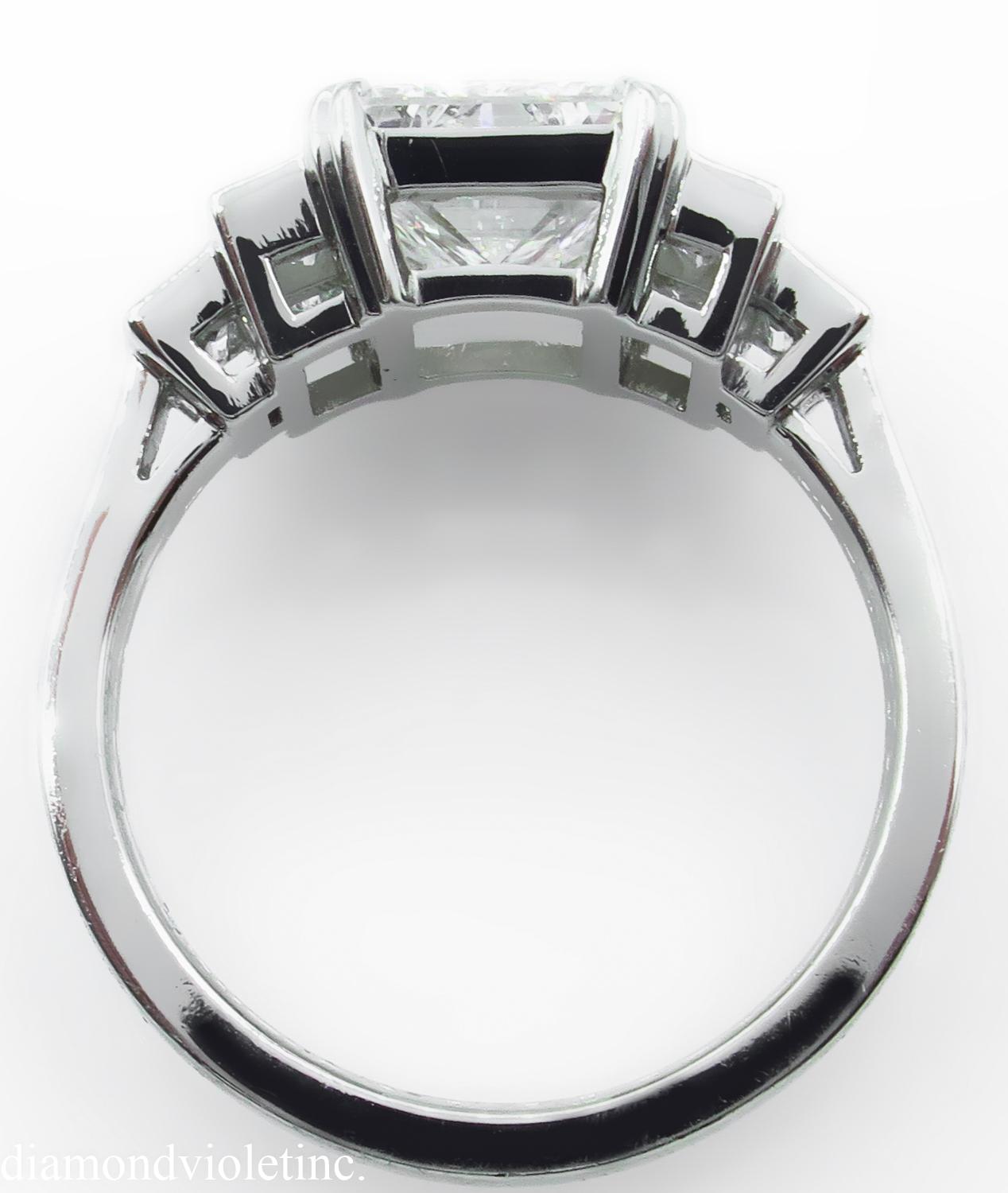 GIA 3.09 Carat Emerald cut Diamond Engagement Wedding Platinum Ring 3