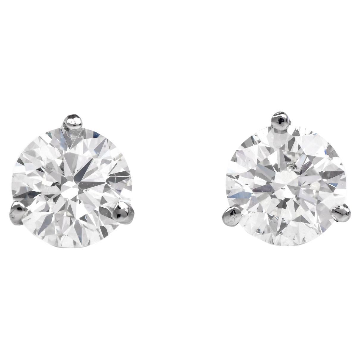 GIA 3.0cts Diamond 14K Gold Brilliant Round Stud Earrings For Sale