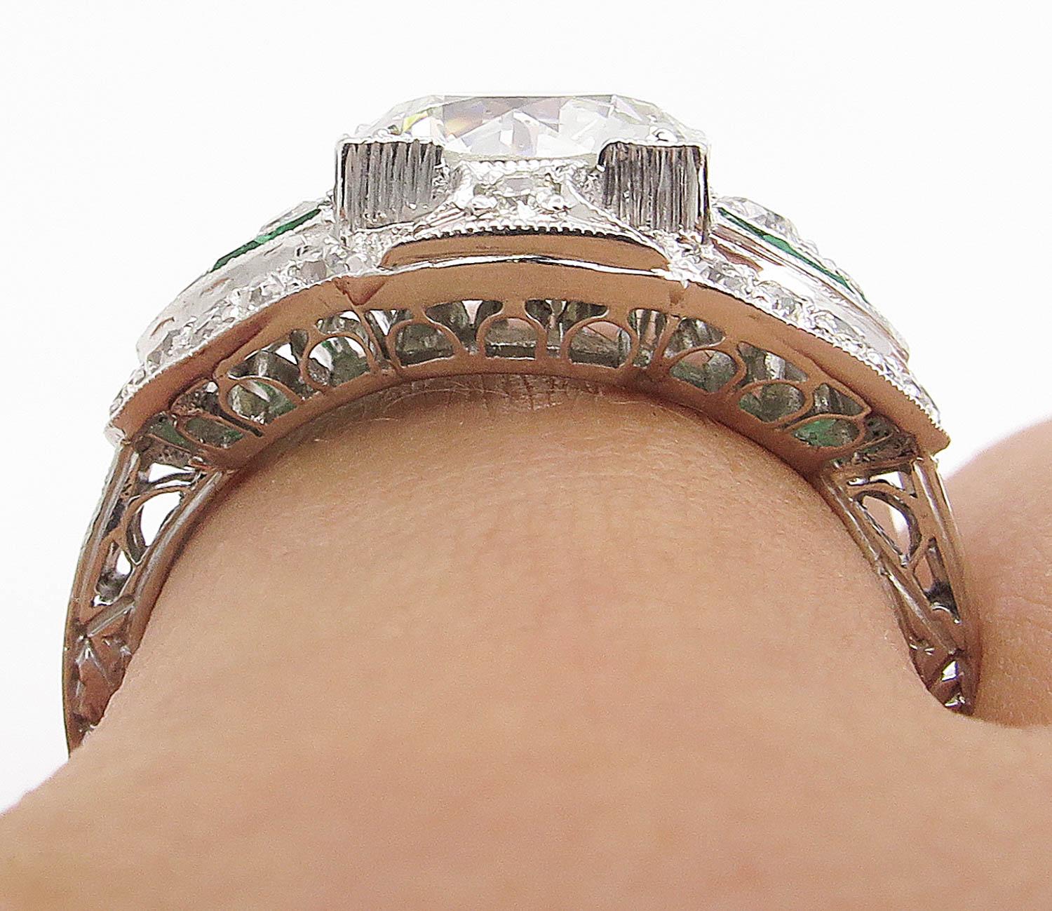 GIA 3.10 Carat Old European Diamond Green Emerald Wedding Platinum Ring 8