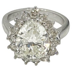 Bague en platine avec diamants brillants taille poire de 3,10 carats certifiés GIA