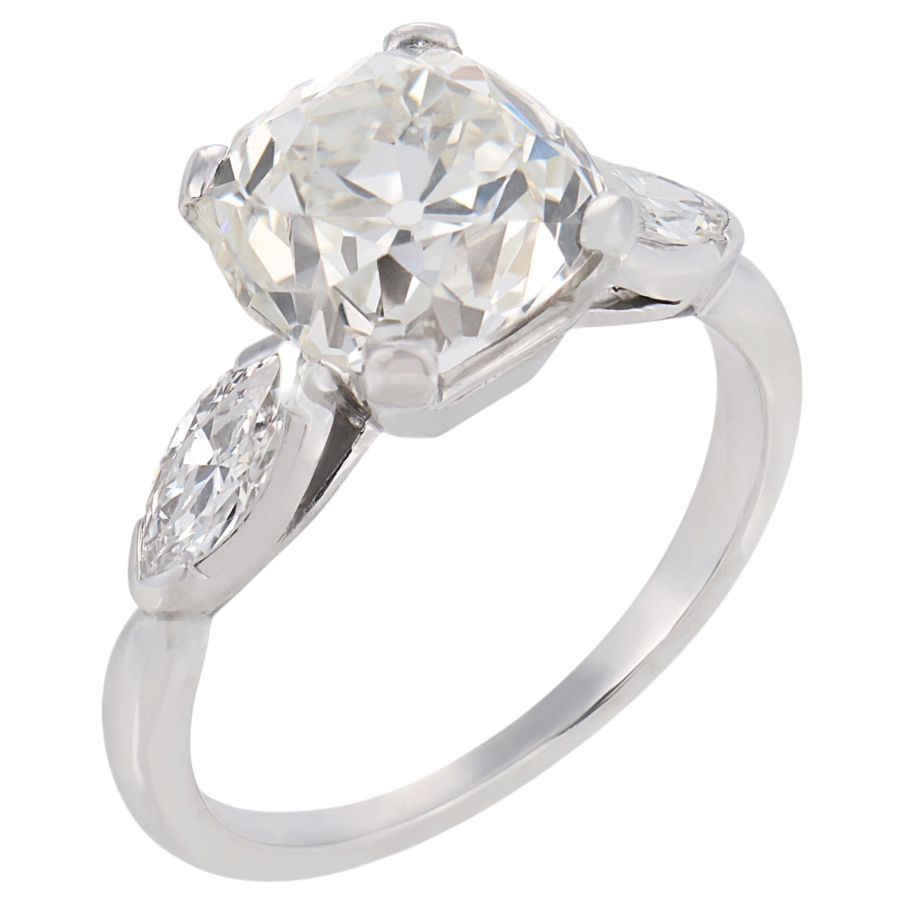 GIA 3.11 carat old mine cut diamond platinum engagement ring