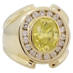 GIA 3.13 Carat Fancy Vivid Yellow Cushion Shape 14k Yellow Gold Diamond Ring