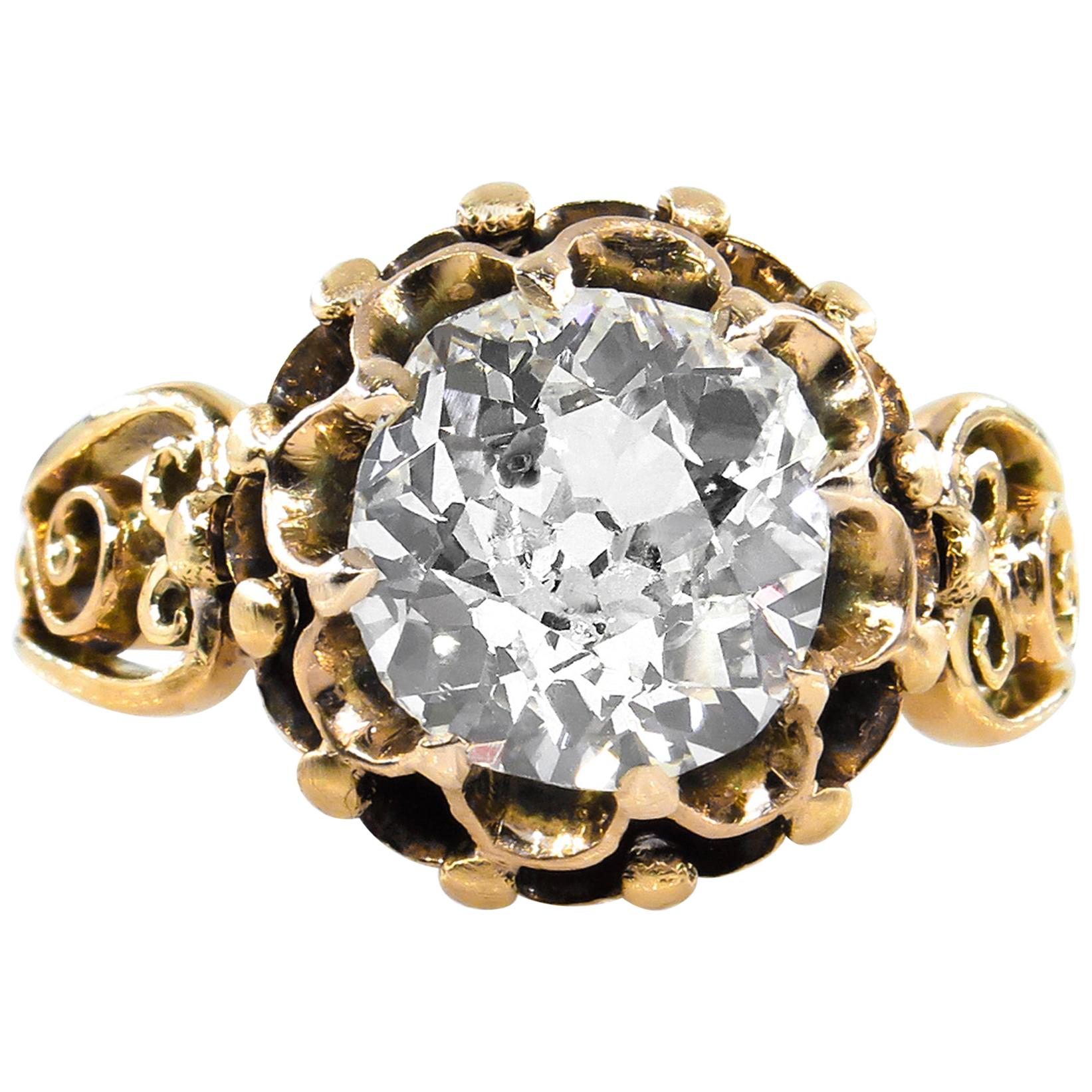 GIA 3.14 Carat Victorian Old Mine Solitaire Diamond Wedding Antique Ring