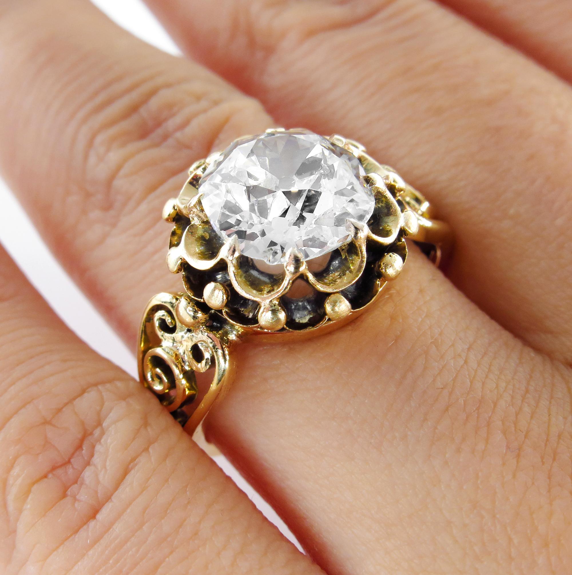 GIA 3.14 Carat Victorian Old Mine Solitaire Diamond Wedding Antique Ring 3