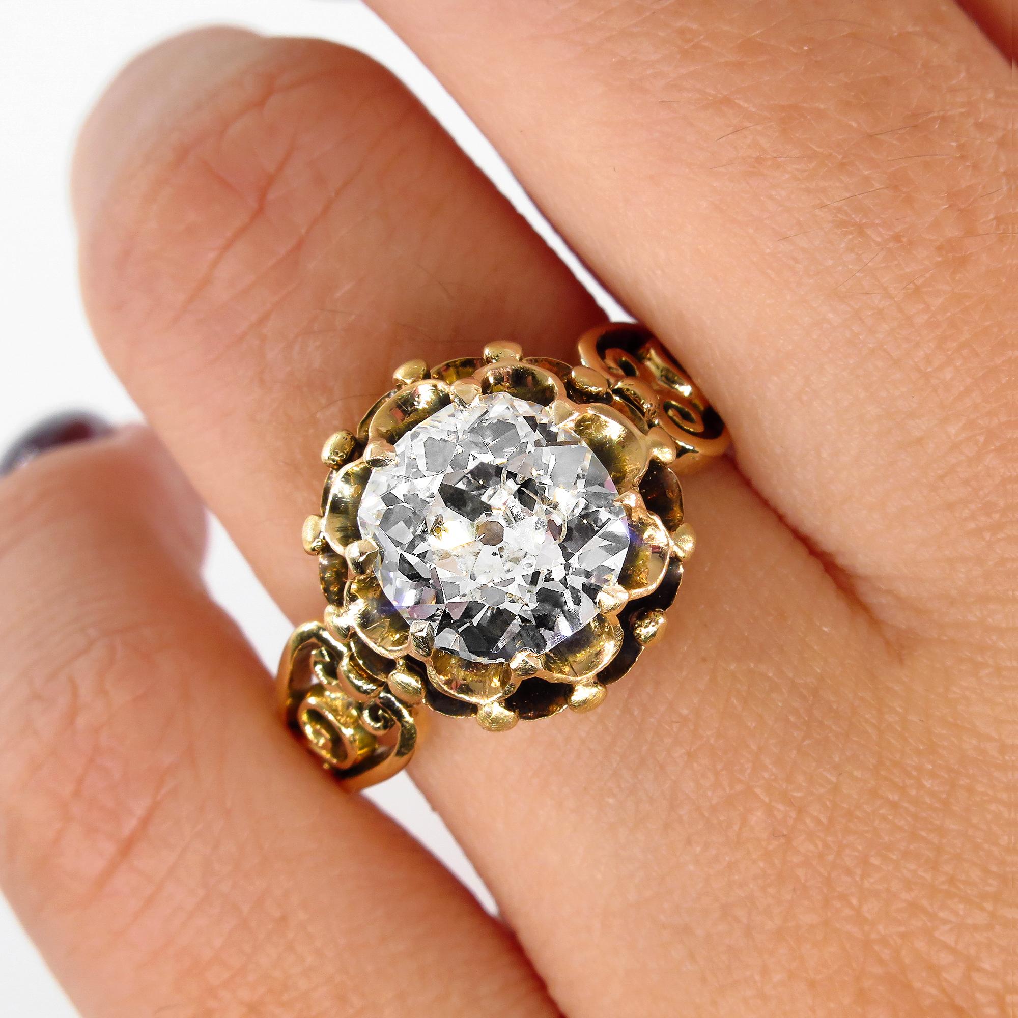 Women's GIA 3.14 Carat Victorian Old Mine Solitaire Diamond Wedding Antique Ring