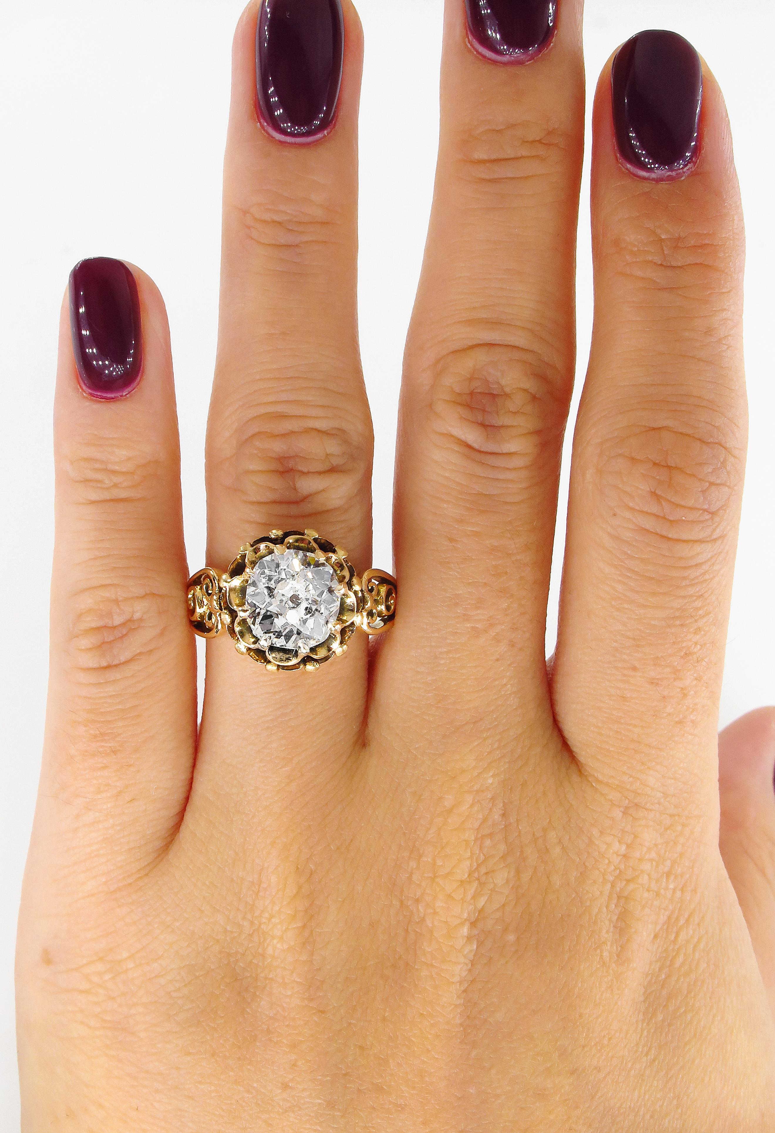 GIA 3.14 Carat Victorian Old Mine Solitaire Diamond Wedding Antique Ring 1