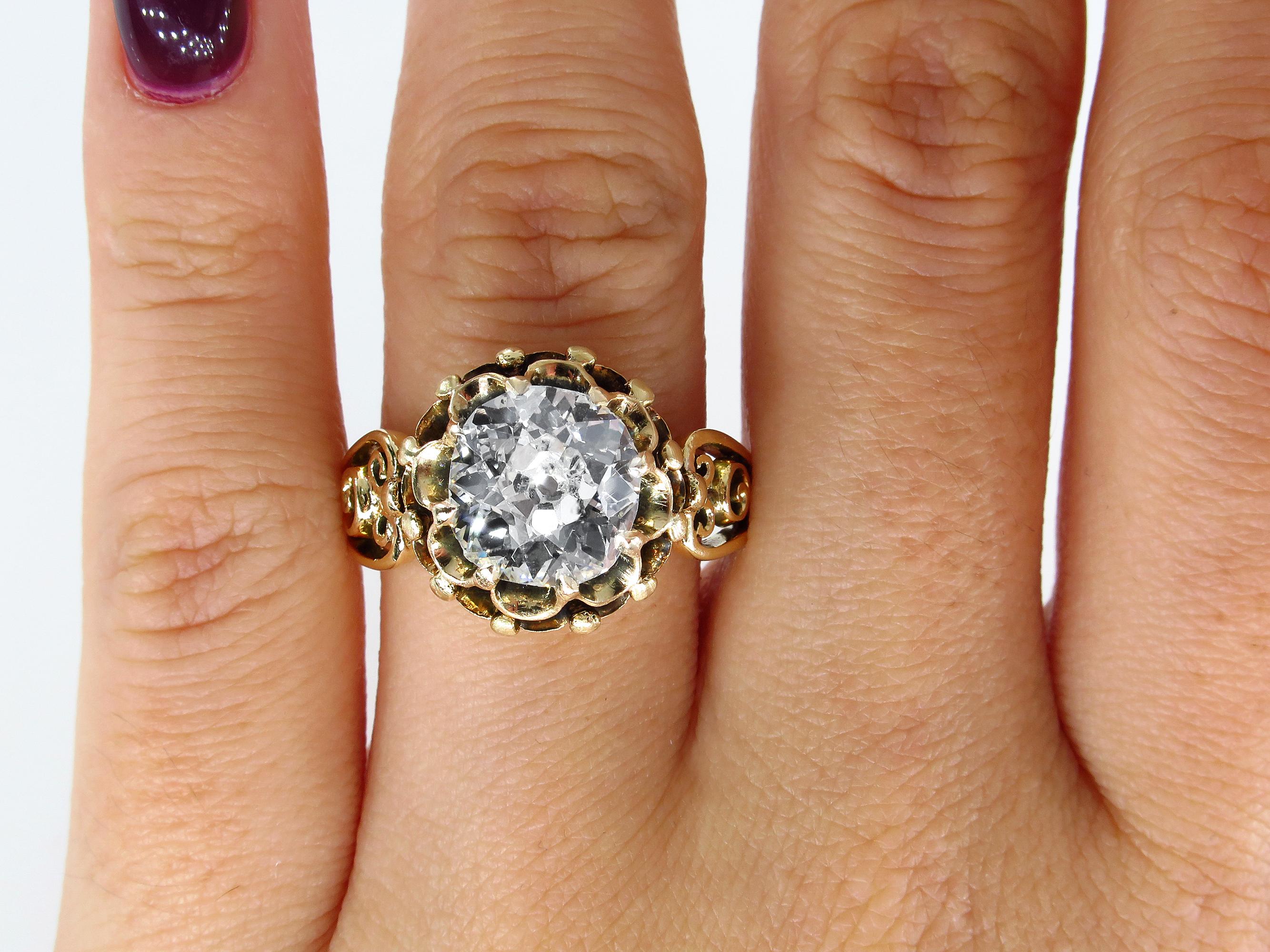 GIA 3.14 Carat Victorian Old Mine Solitaire Diamond Wedding Antique Ring 2