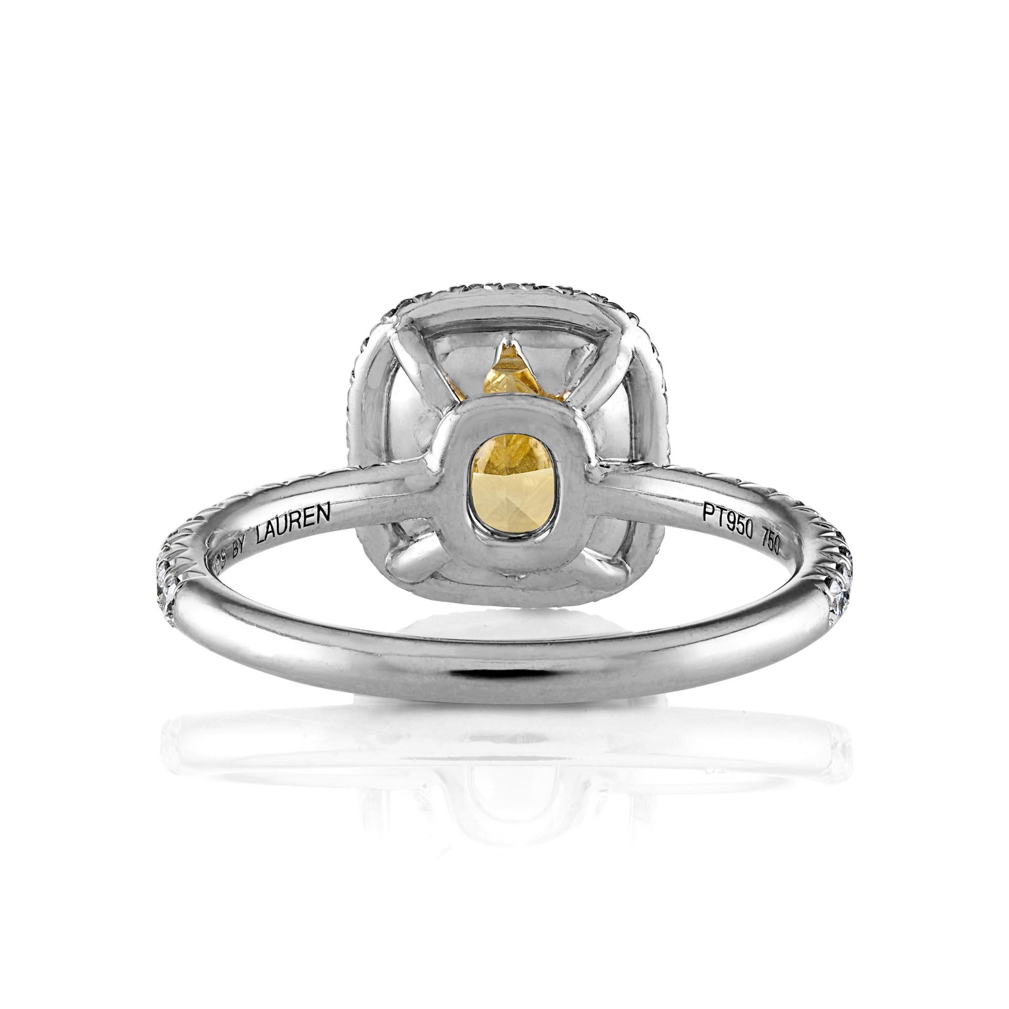 Modern GIA 3.14ctw Estate Vintage Natural Fancy Yellow Radiant Diamond Plat 18k Ring For Sale