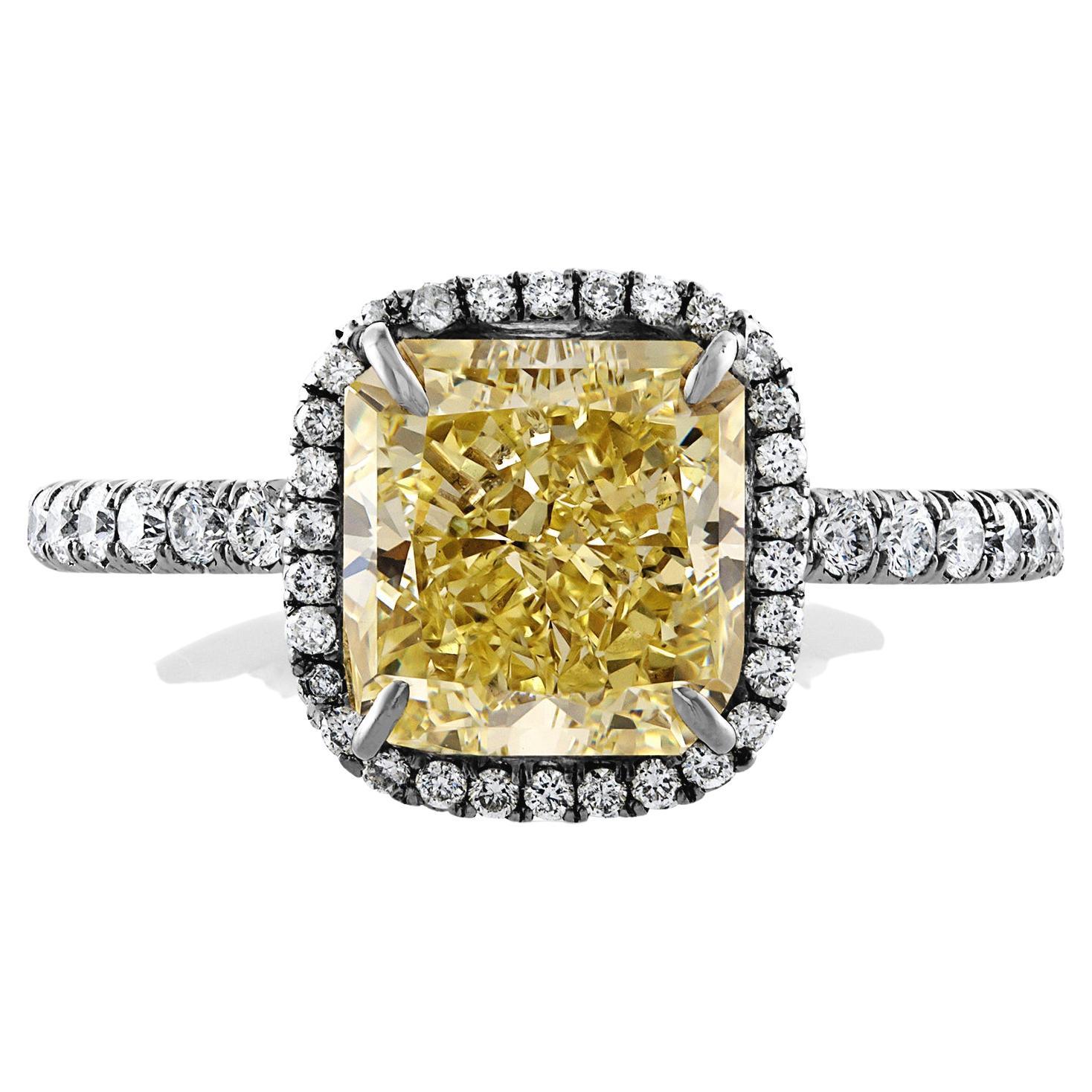 GIA 3.14ctw Estate Vintage Natural Fancy Yellow Radiant Diamond Plat 18k Ring For Sale