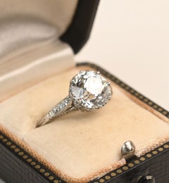 GIA 3.15ct Old European Cut Ring. Diamond Prong Engagement Ring Platinum J SI1