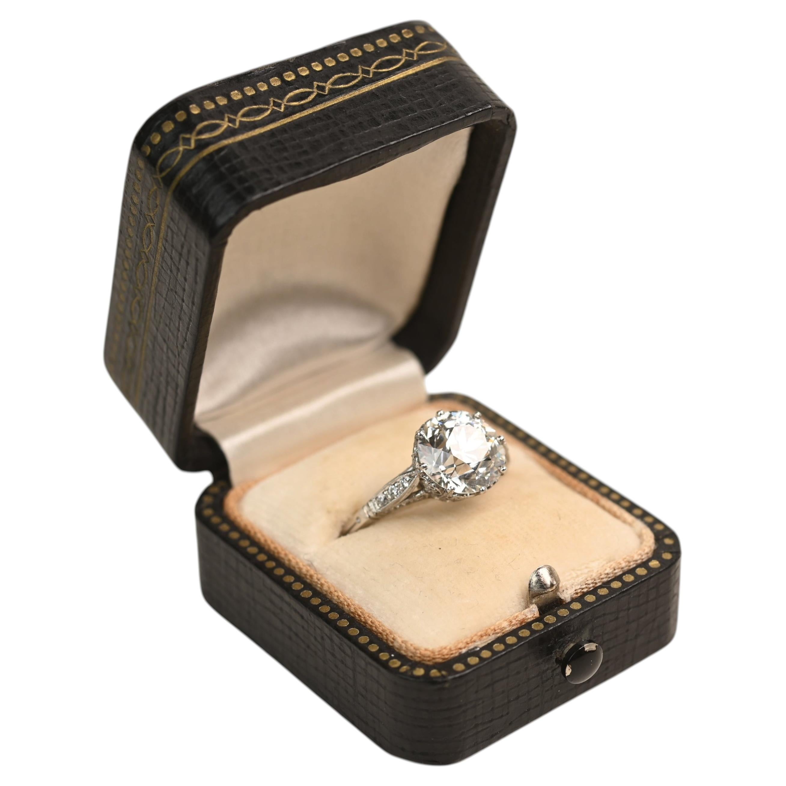 GIA 3.15ct Old European Cut Ring. Diamond Prong Engagement Ring Platinum J SI1