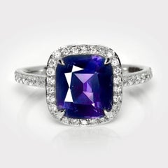 GIA 3,17 Karat 14K Weißgold Unerhitzter Lila Spinell&Diamanten Verlobungsring