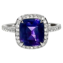 GIA 3,17 Karat 14K Weißgold Unerhitzter Lila Spinell&Diamanten Verlobungsring