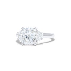 GIA 3.17ct G VS2 Cushion Diamond and 0.41ctw Half-Moon Platinum Ring