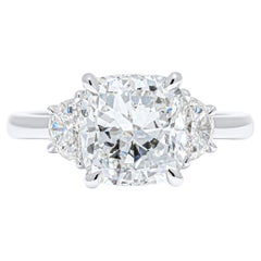 GIA 3.17ct G VS2 Cushion Diamond and 0.41ctw Half-Moon Platinum Ring
