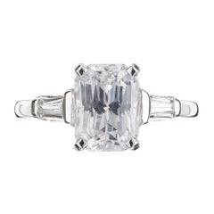 GIA 3.18 Carat Natural White Sapphire Diamond Platinum Engagement Ring
