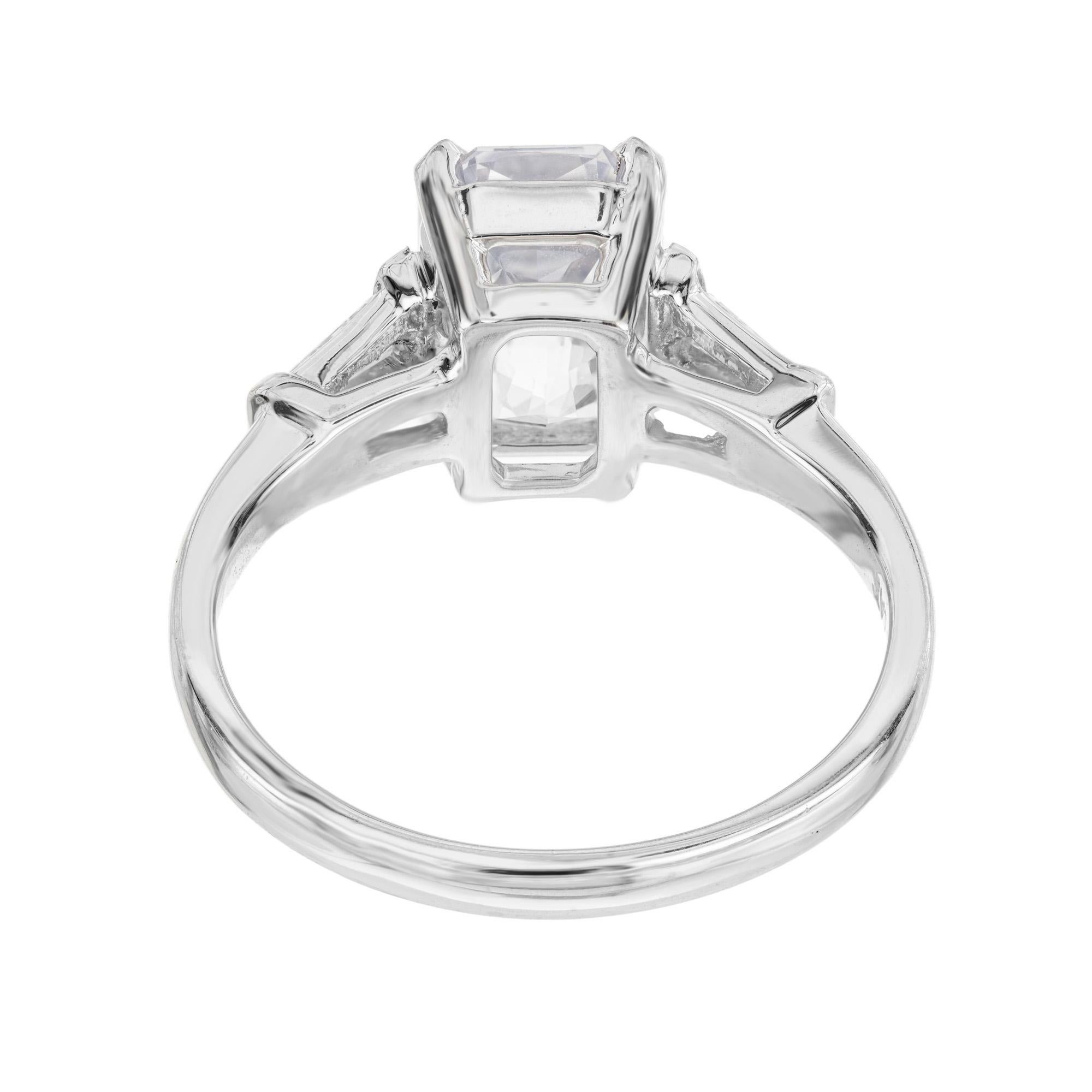 Baguette Cut GIA 3.18 Carat Natural White Sapphire Diamond Platinum Engagement Ring For Sale