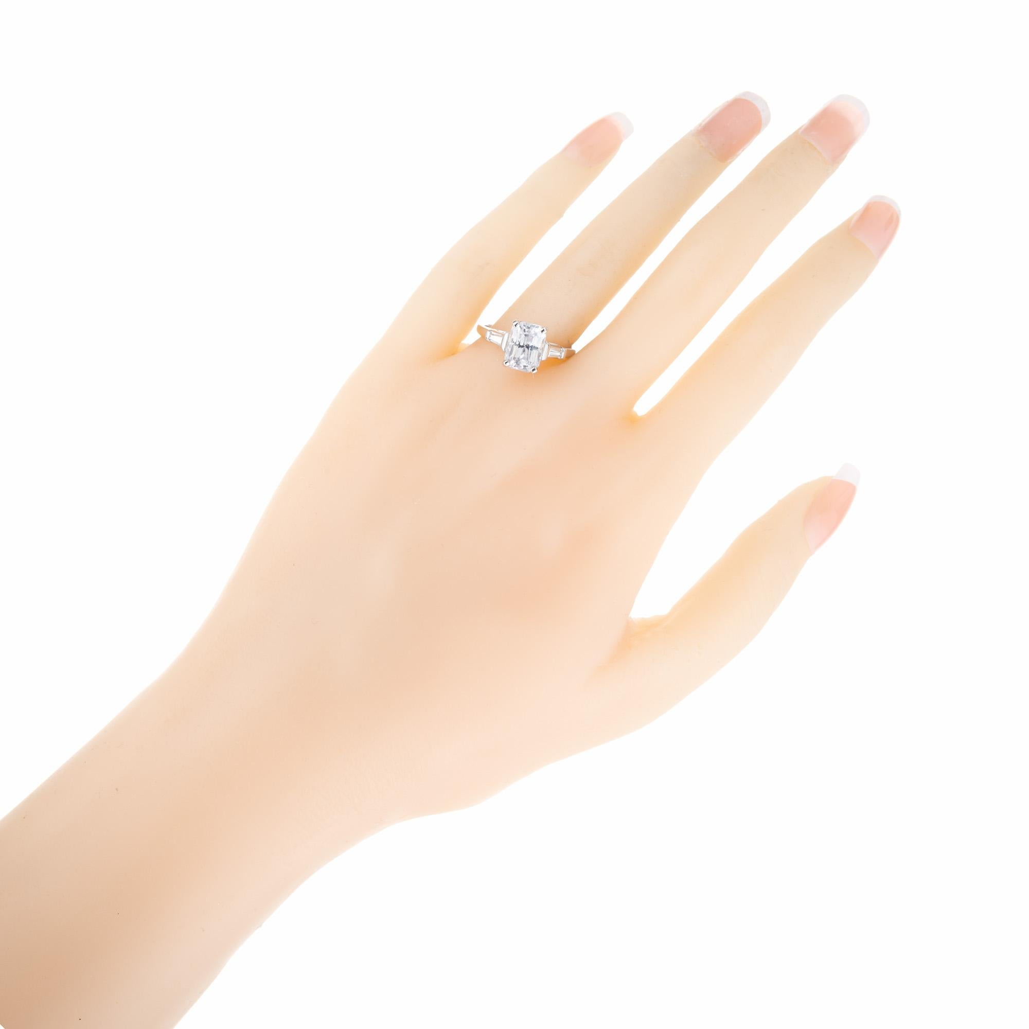 Women's GIA 3.18 Carat Natural White Sapphire Diamond Platinum Engagement Ring For Sale
