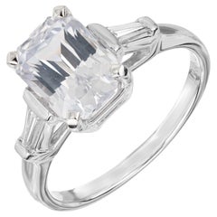 Antique GIA 3.18 Carat Natural White Sapphire Diamond Platinum Engagement Ring