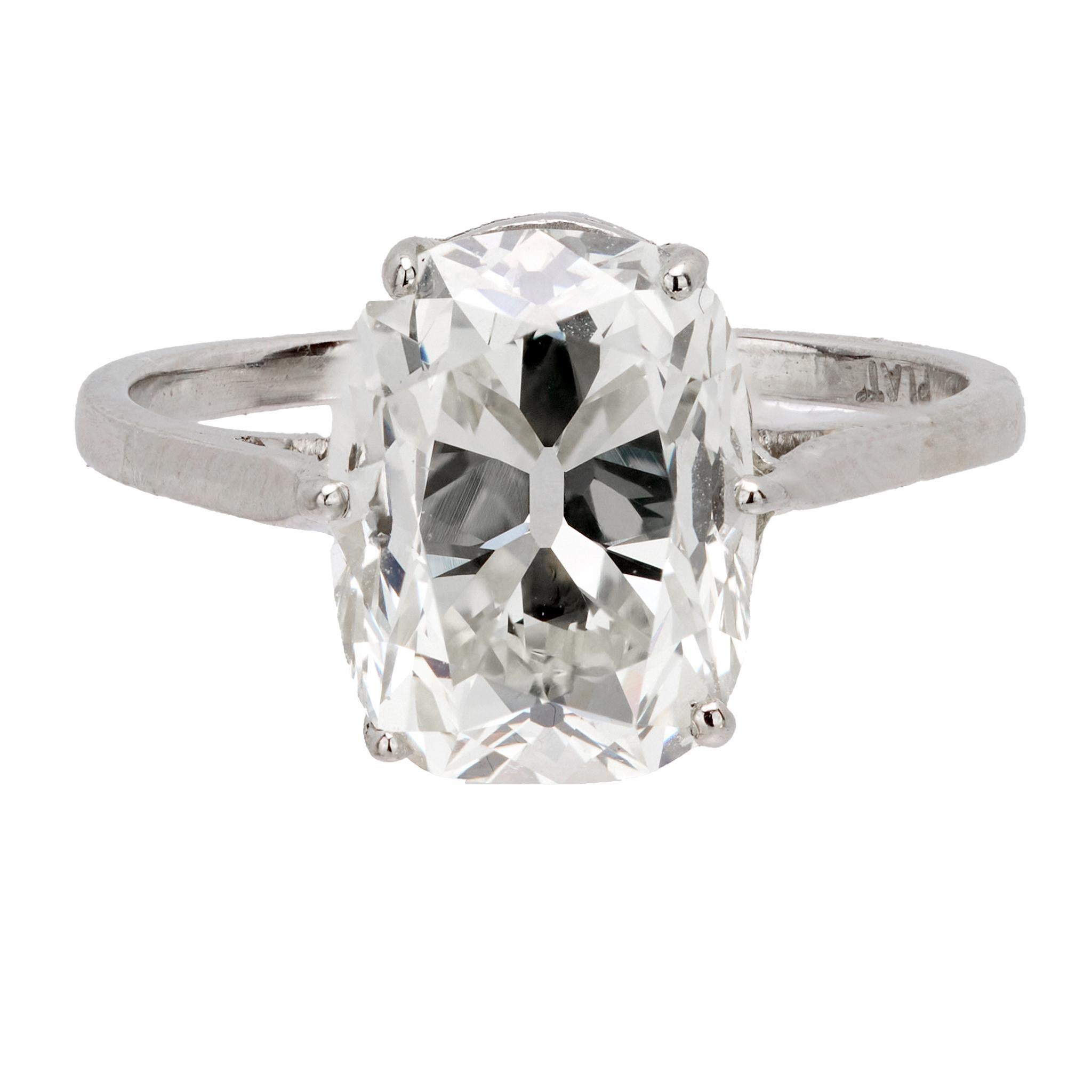 Modern GIA 3.18 carat old mine cut diamond platinum engagement ring