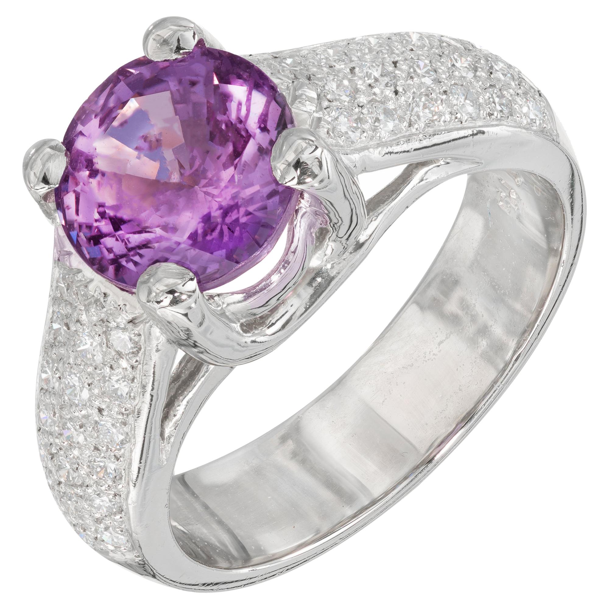 GIA 3.18 Carat Purple Sapphire Diamond Engagement Platinum Ring For Sale