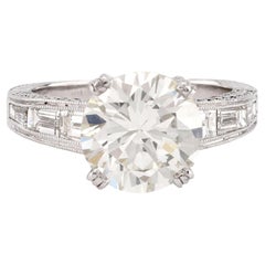 GIA 3.19 carat round brilliant cut diamond platinum engagement ring