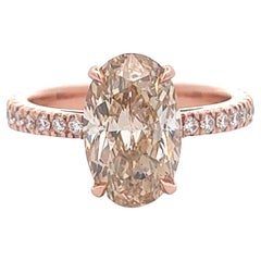GIA 3.20 Carats Fancy Color Oval Brilliant Diamond 18k Rose Gold Ring