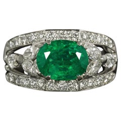 GIA 3,20 Karat Smaragd-Diamant-Cocktailring Platin gefasst breiter ovaler Platinring