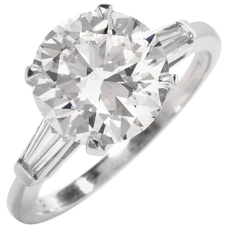 GIA 3.21 Carat H-SI1 Diamond Platinum Classic Ring