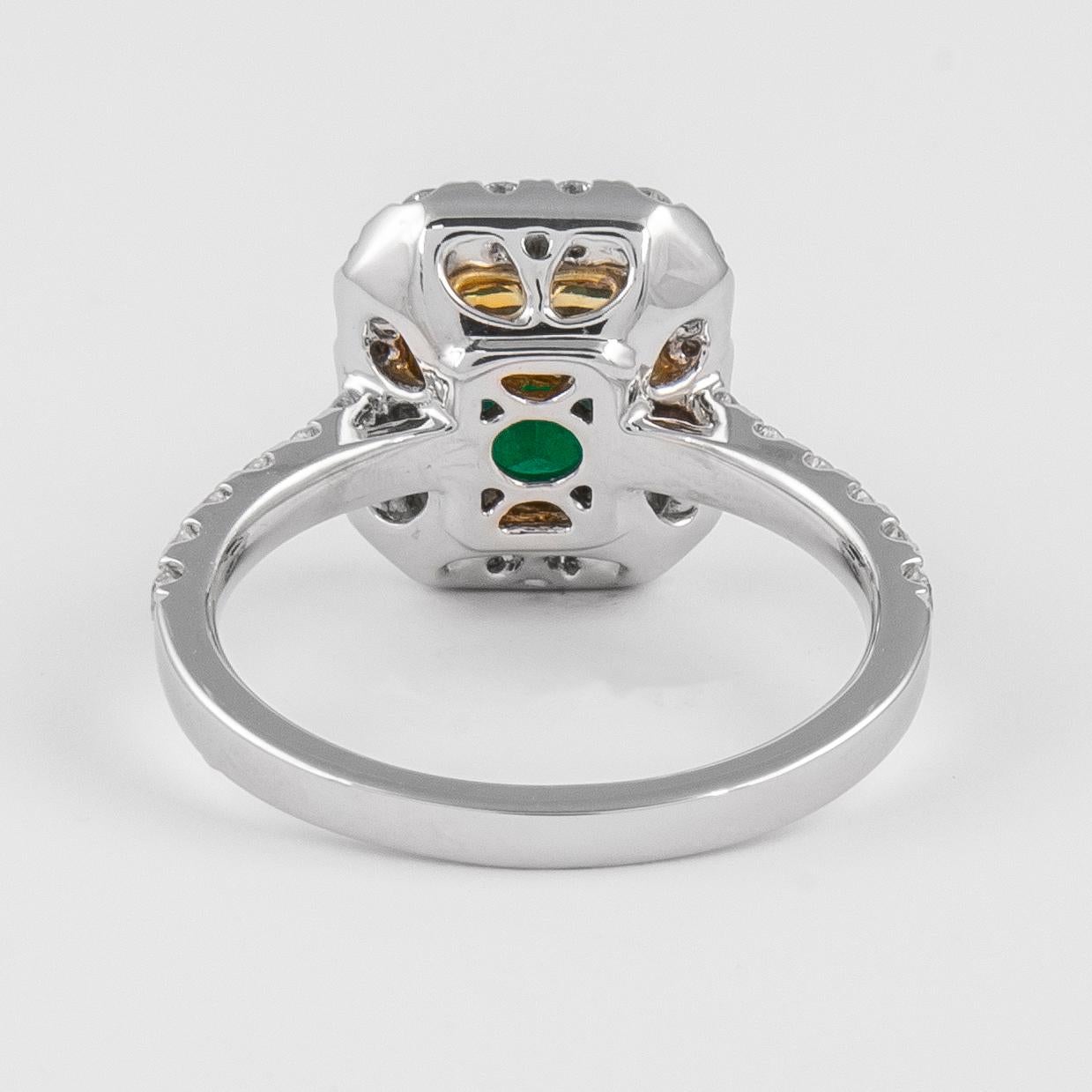 GIA 3.23 carat Emerald and Diamond Halo Ring 18 karat Gold In New Condition For Sale In BEVERLY HILLS, CA