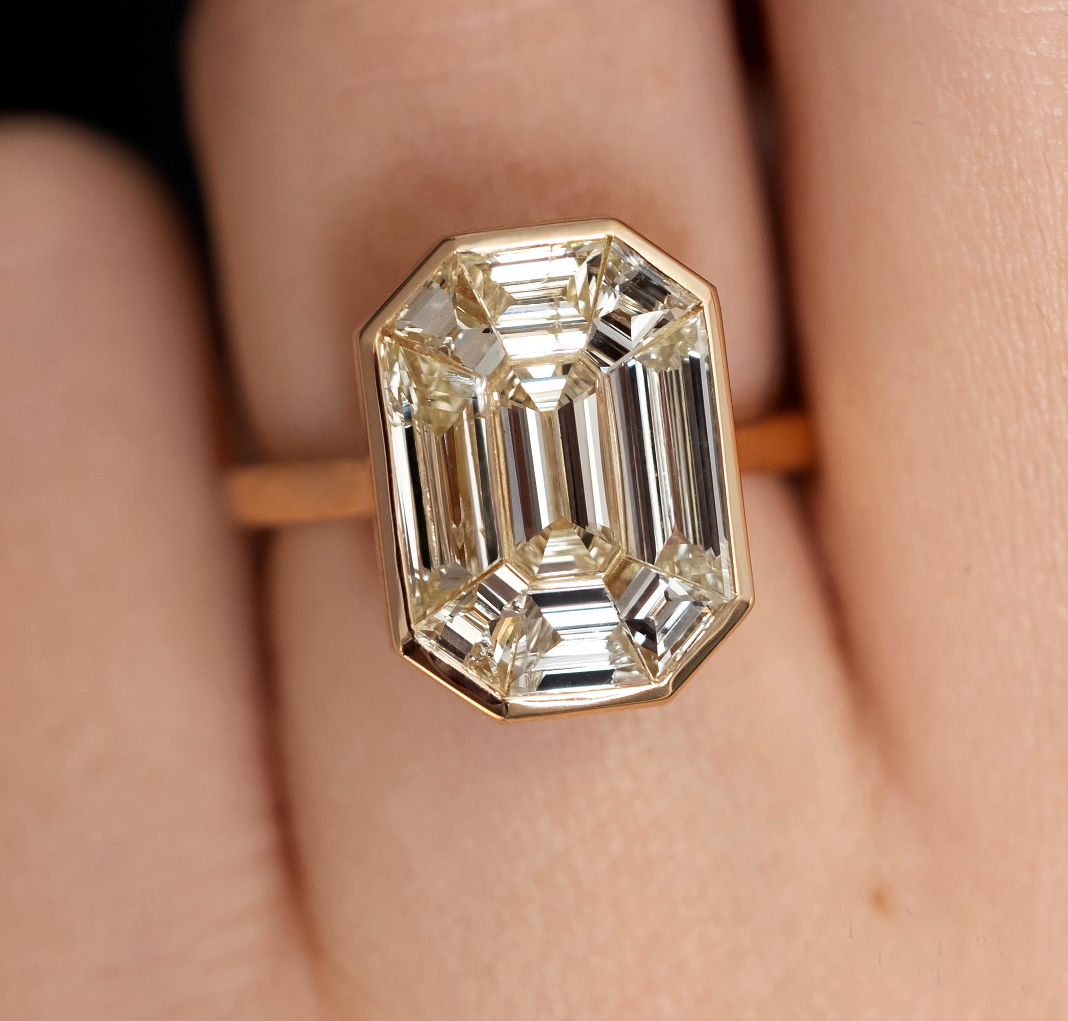 BIG 2 Carat F VVS Emerald Cut diamond faceup pie-cut in 18K White Gold Ring