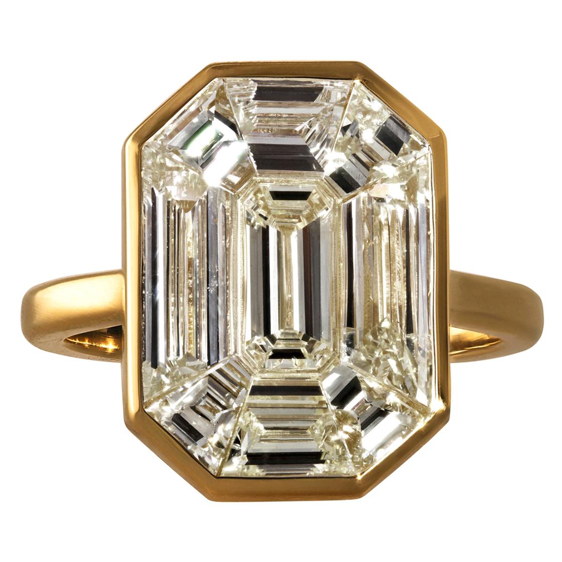 GIA 3.24ct Emerald Pie-Cut "Illusion" Diamond Engagement Wedding Ring