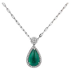 GIA 3.25 carat Colombian emerald diamond 18k white gold pendant necklace