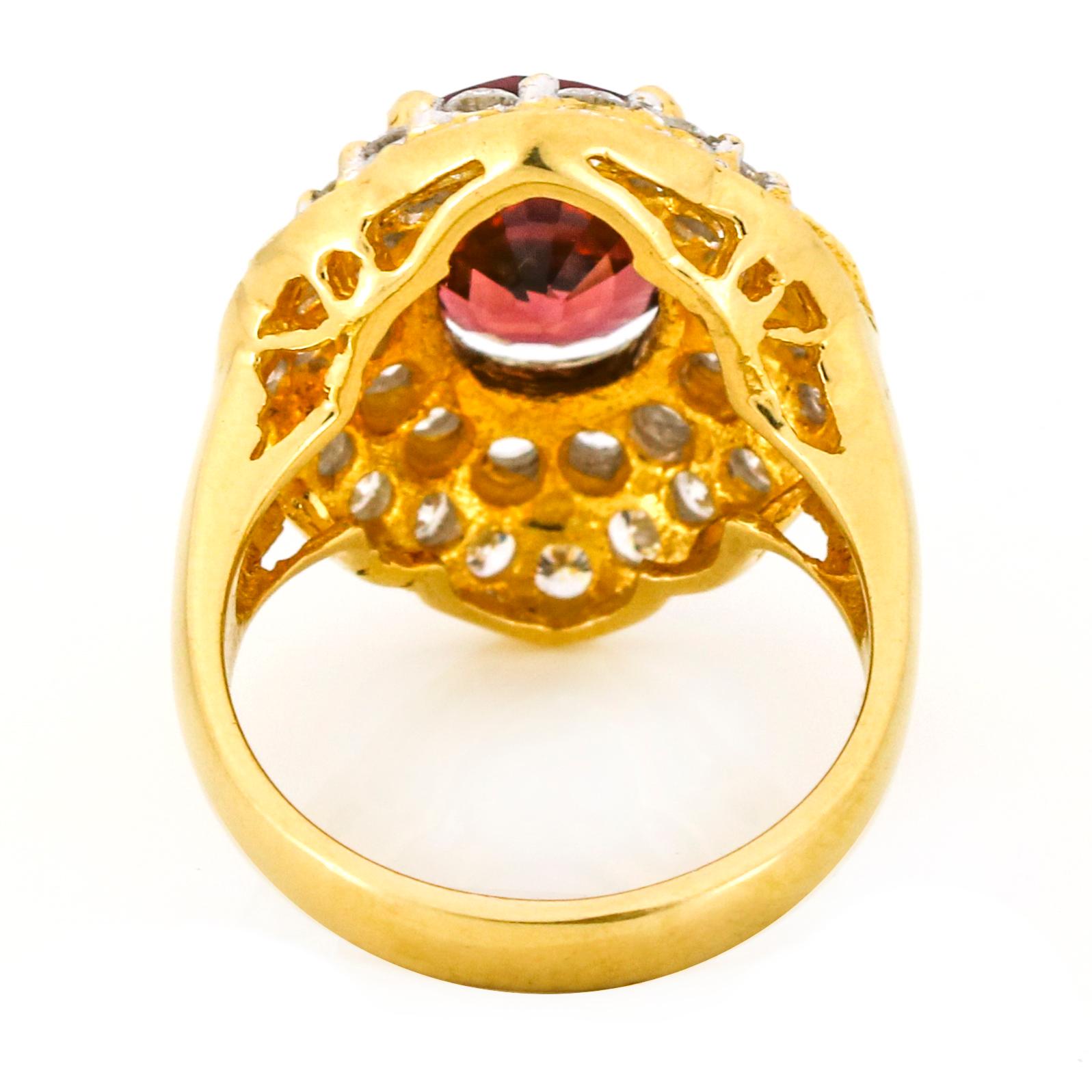 Women's GIA 3.25 Carat Red Spinel Diamond Cocktail Ring in 18 Karat Yellow Gold For Sale