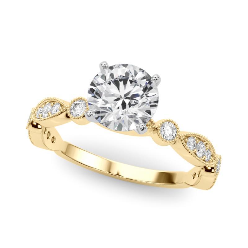 Round Cut GIA 3.25 Carat Round Brilliant & Marquise Vintage 18K Yellow Gold Diamond Ring For Sale