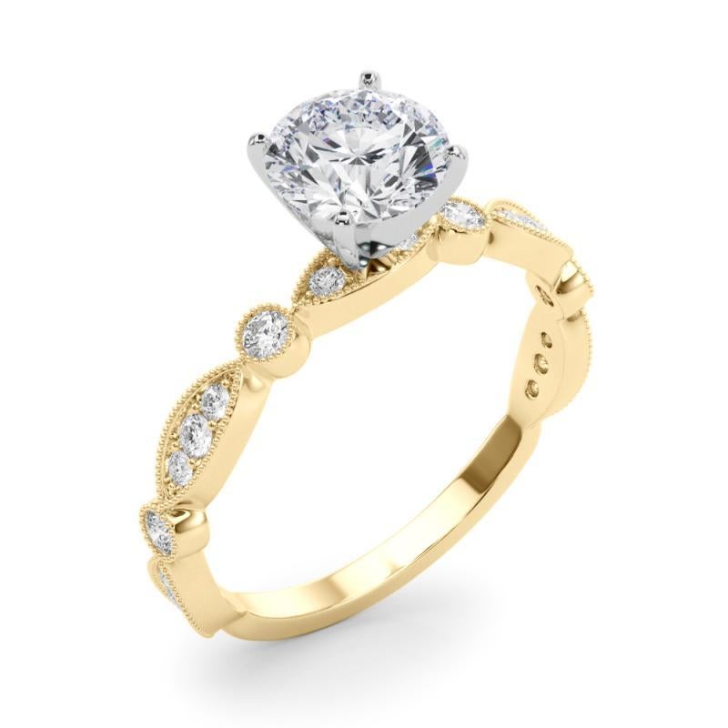 Women's GIA 3.25 Carat Round Brilliant & Marquise Vintage 18K Yellow Gold Diamond Ring For Sale