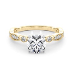 GIA 3.25 Carat Round Brilliante & Marquise Vintage Bague diamant en or jaune 18K