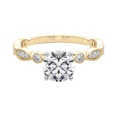 GIA 3.25 Carat Round Brilliante & Marquise Vintage Bague diamant en or jaune 18K