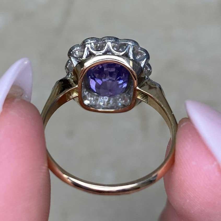 GIA 3.25ct Cushion Cut Purple Sapphire Cluster Ring, 18k Yellow Gold  5
