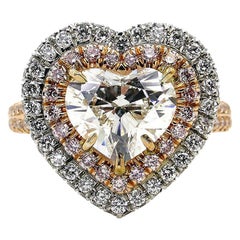 GIA 3.27 Carat Heart Shaped Diamond Halo Estate Vintage White Rose Gold
