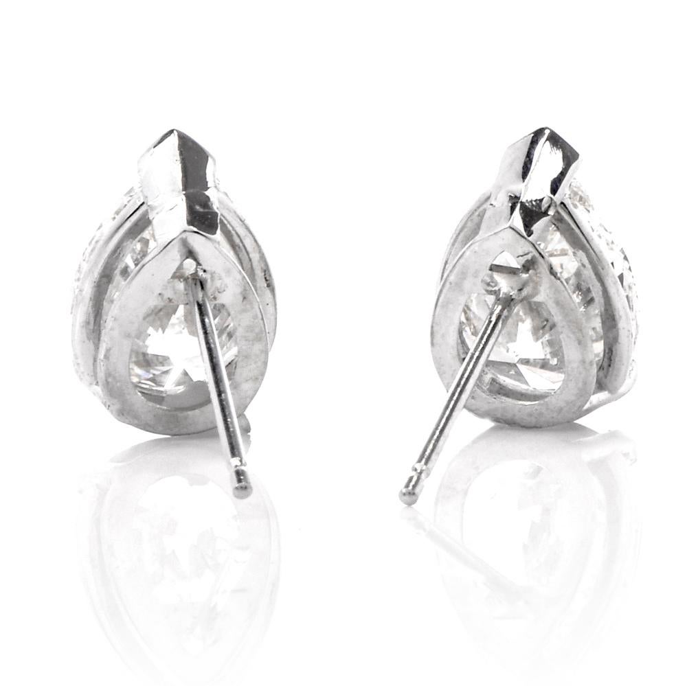 Pear Cut GIA 3.27 Carat Pear Diamond Stud Platinum Earrings