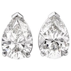 GIA 3.27 Carat Pear Diamond Stud Platinum Earrings