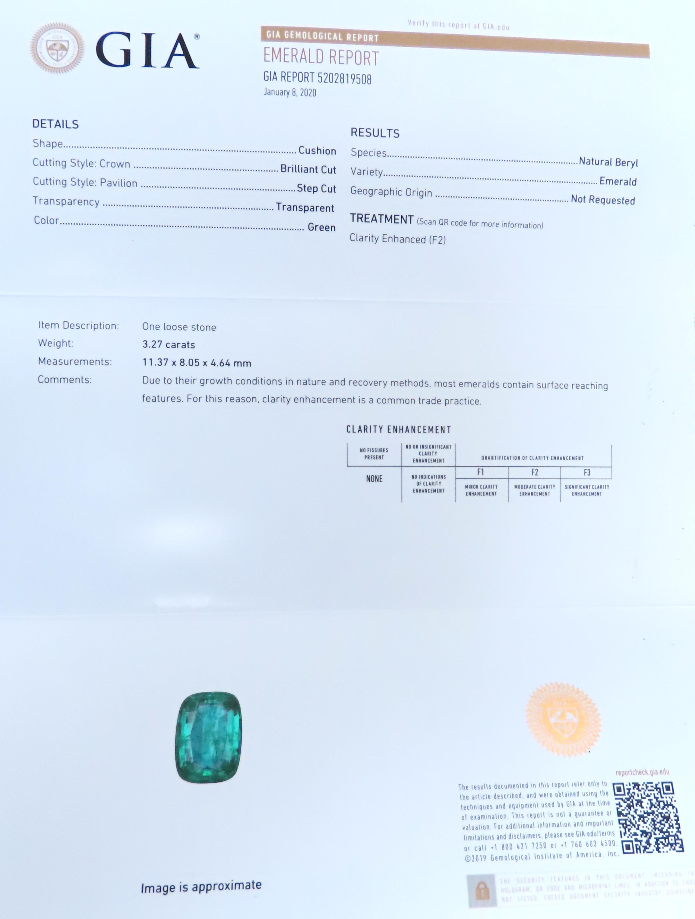 GIA 3,27ct Smeraldo Naturale Cocktail Anello di Diamanti 14kt F2 12410 in vendita 4