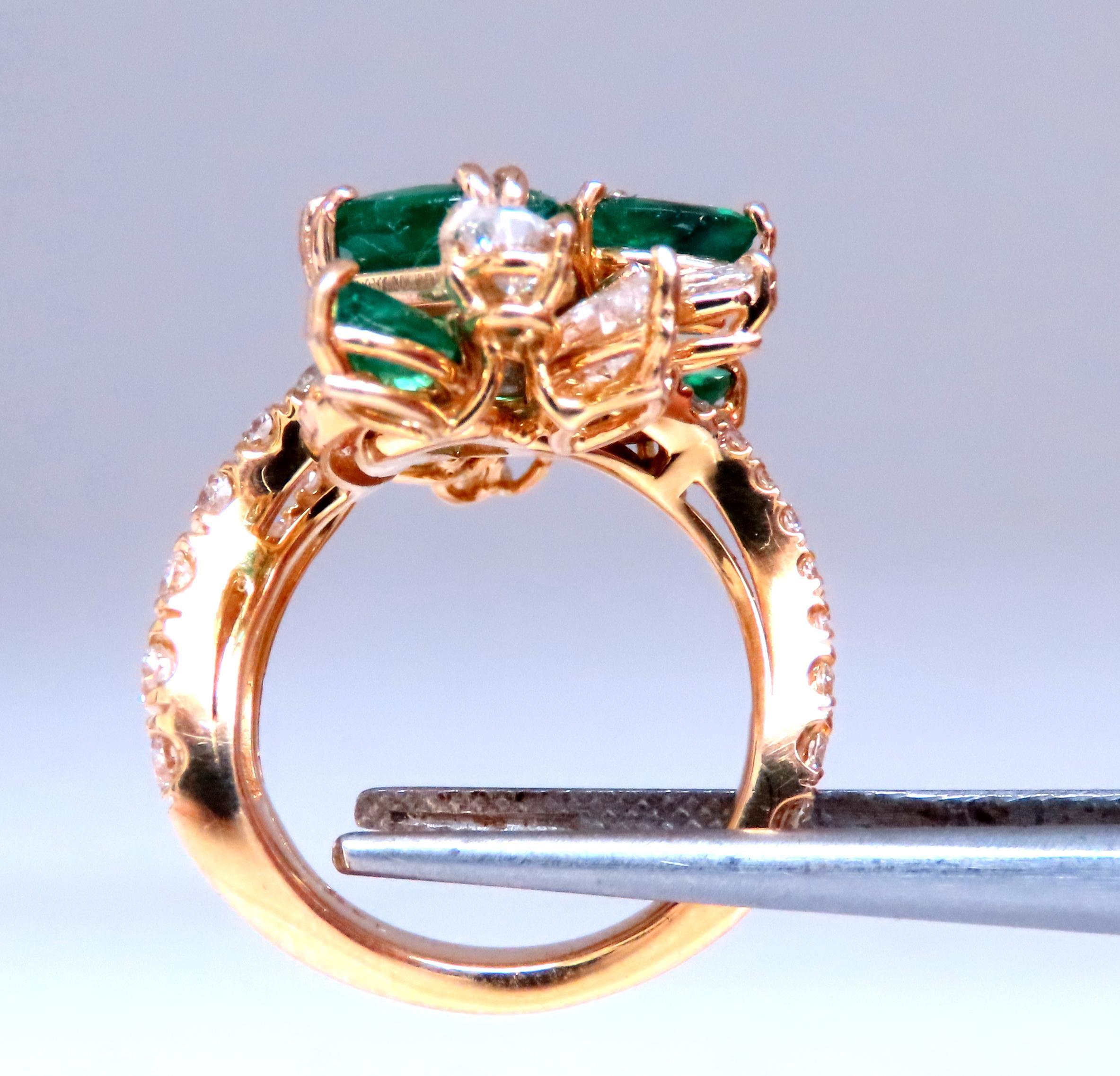 Taglio cuscino GIA 3,27ct Smeraldo Naturale Cocktail Anello di Diamanti 14kt F2 12410 in vendita