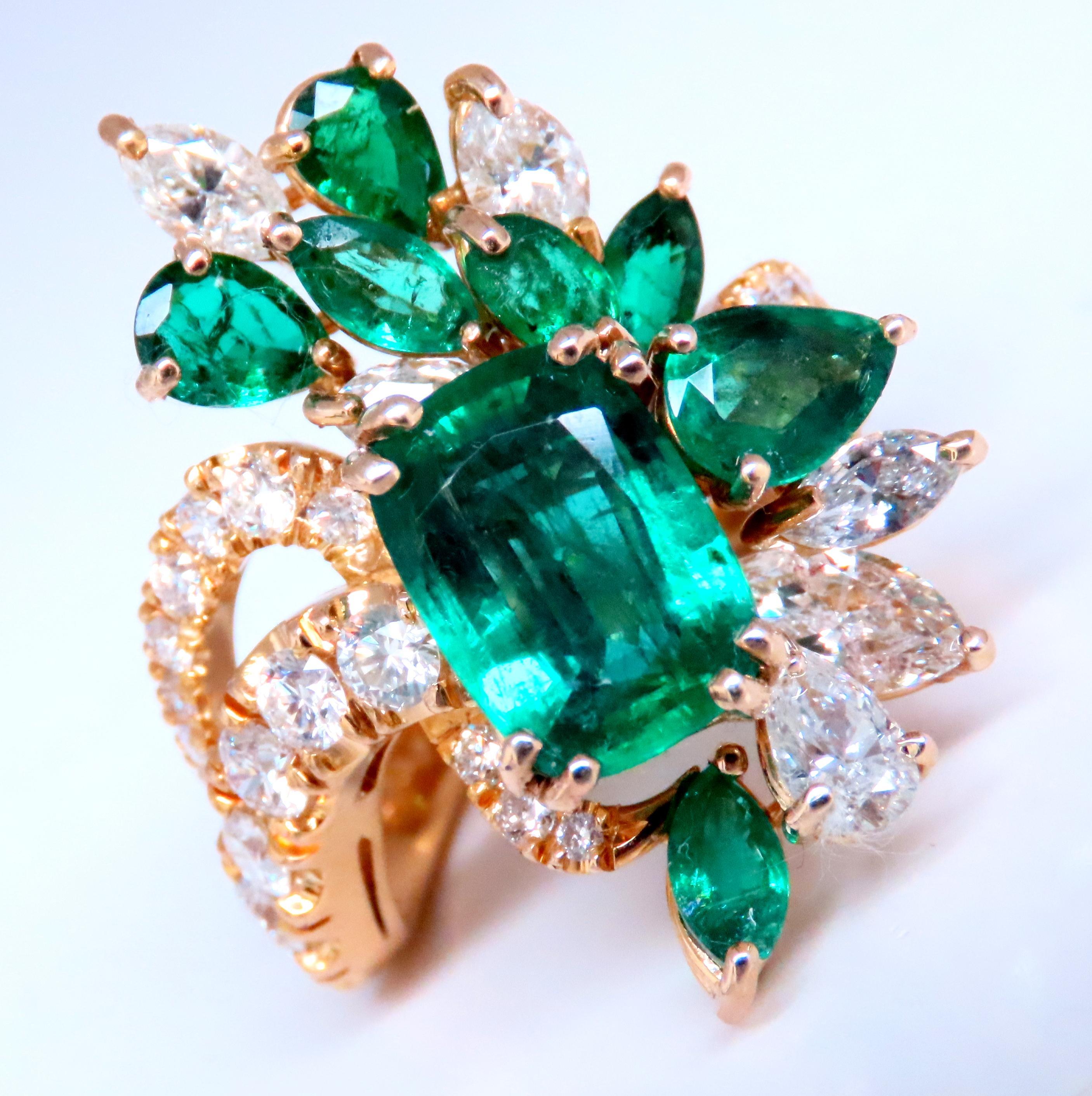 GIA 3,27ct Smeraldo Naturale Cocktail Anello di Diamanti 14kt F2 12410 in vendita 1