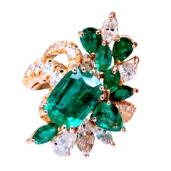 GIA 3.27ct Natural Emerald Cocktail Diamond Ring 14kt F2 12410*