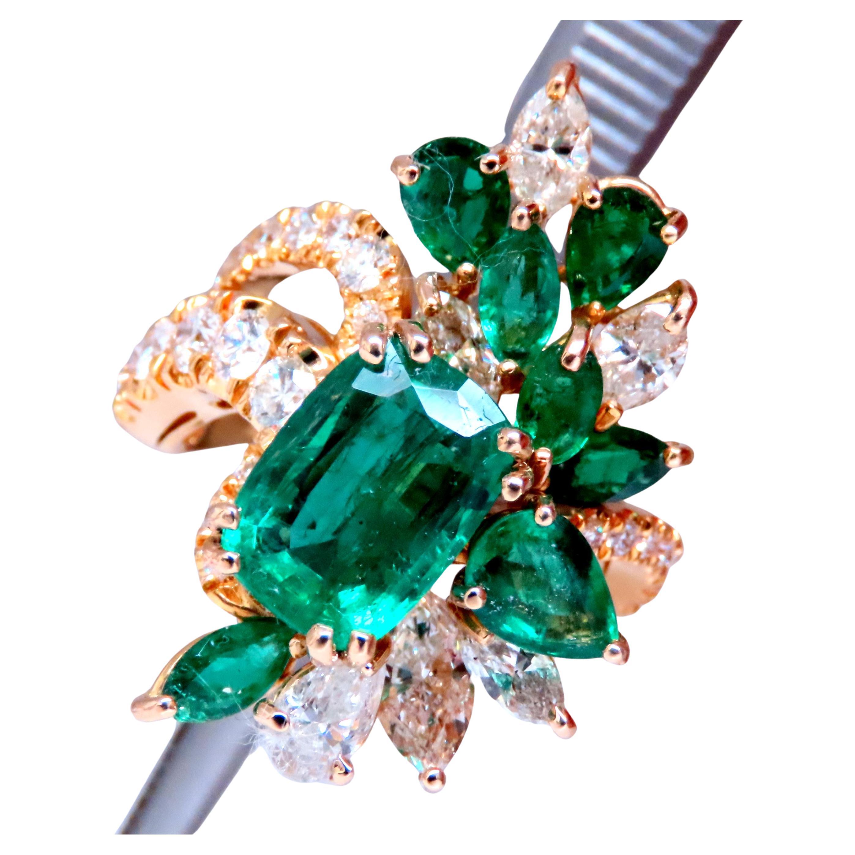 GIA 3,27ct Smeraldo Naturale Cocktail Anello di Diamanti 14kt F2 12410 in vendita