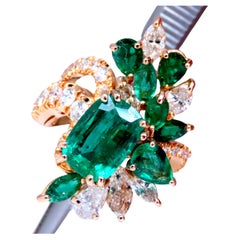 GIA 3.27ct Natural Emerald Cocktail Diamond Ring 14kt F2 12410