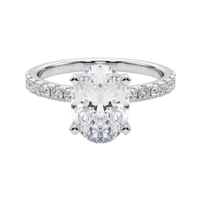 GIA 3.2ct Solitaire ovale avec Demi-Eternité Bague diamant en or blanc 18K