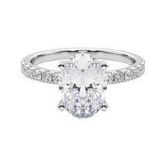 GIA 3.2ct Solitaire ovale avec Demi-Eternité Bague diamant en or blanc 18K
